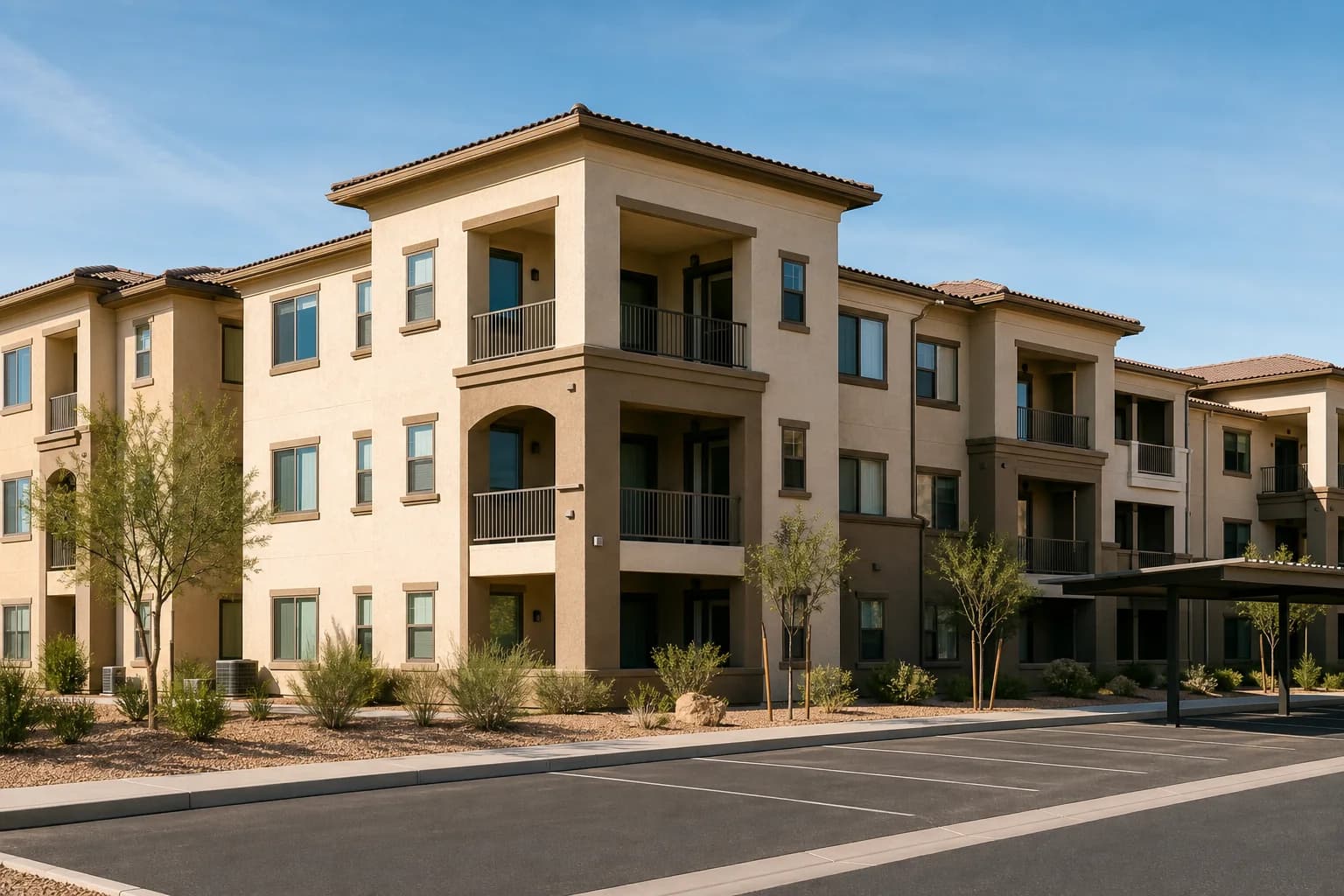 AI-generated illustrative Arizona multi-family property exterior, not an actual Upspect inspection site