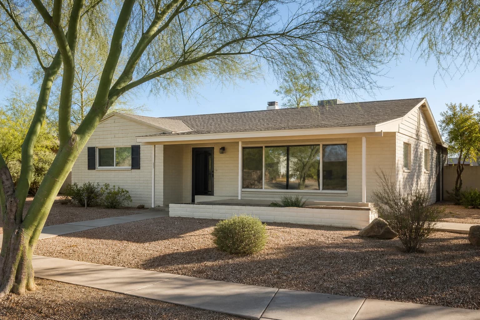 AI-generated illustration of an Arizona ranch-style home exterior, not an actual Upspect inspection site
