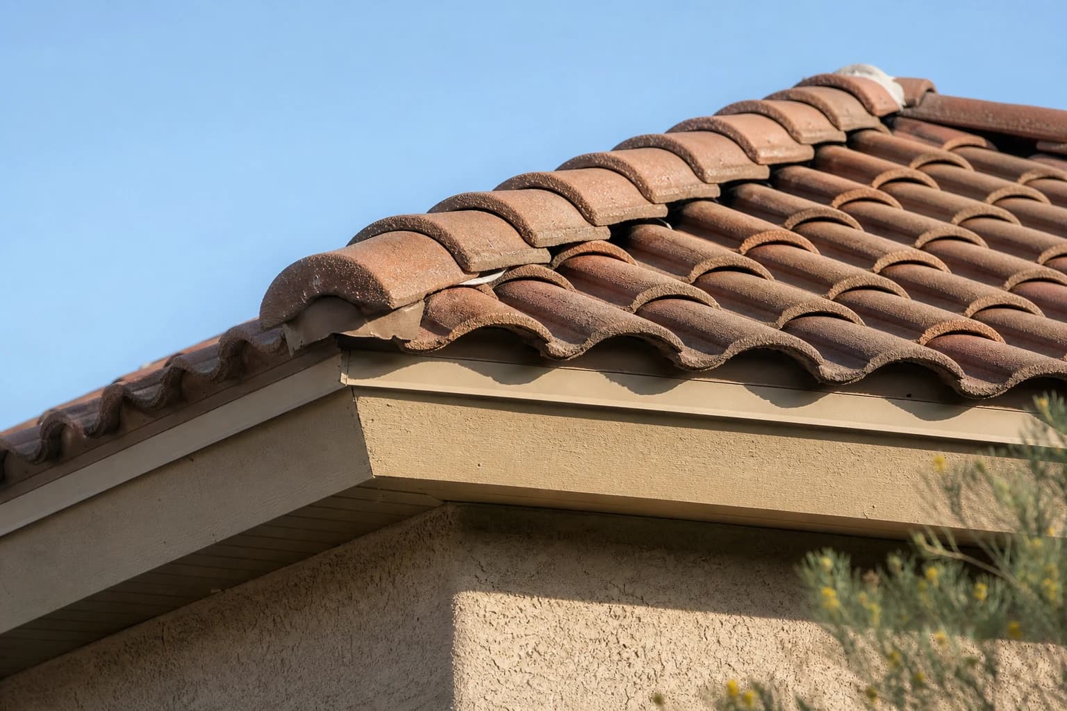 AI-generated illustration of an Arizona roof and eave detail, not an actual Upspect inspection site or defect evidence