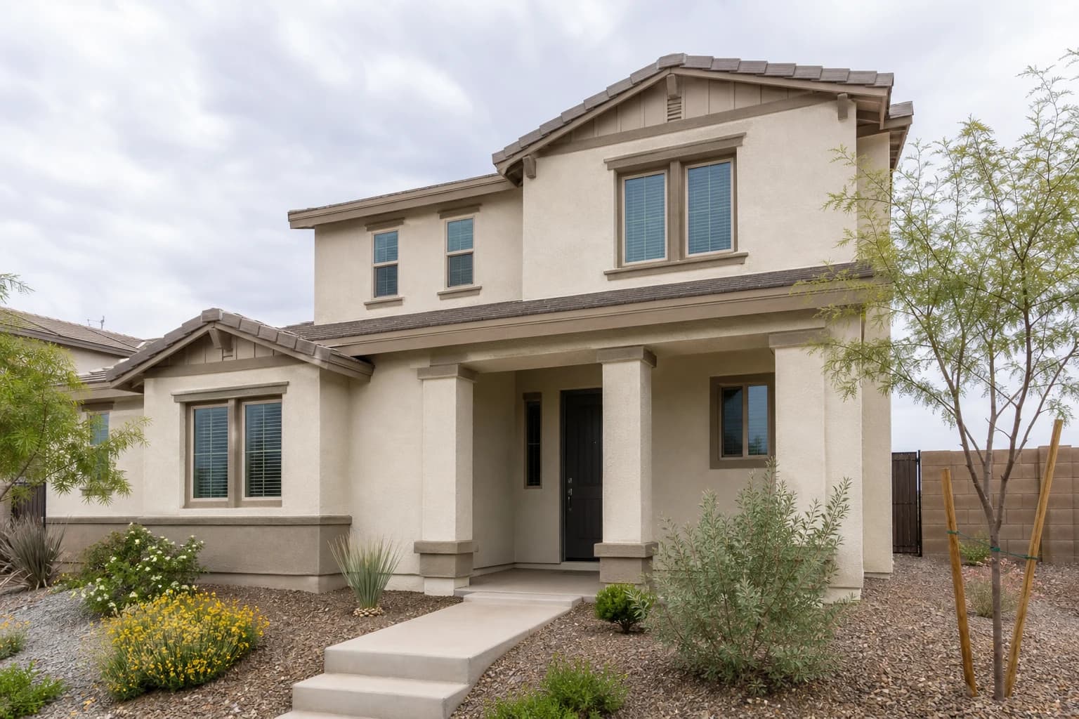 AI-generated illustration of a two-story Arizona home exterior, not an actual Upspect inspection site