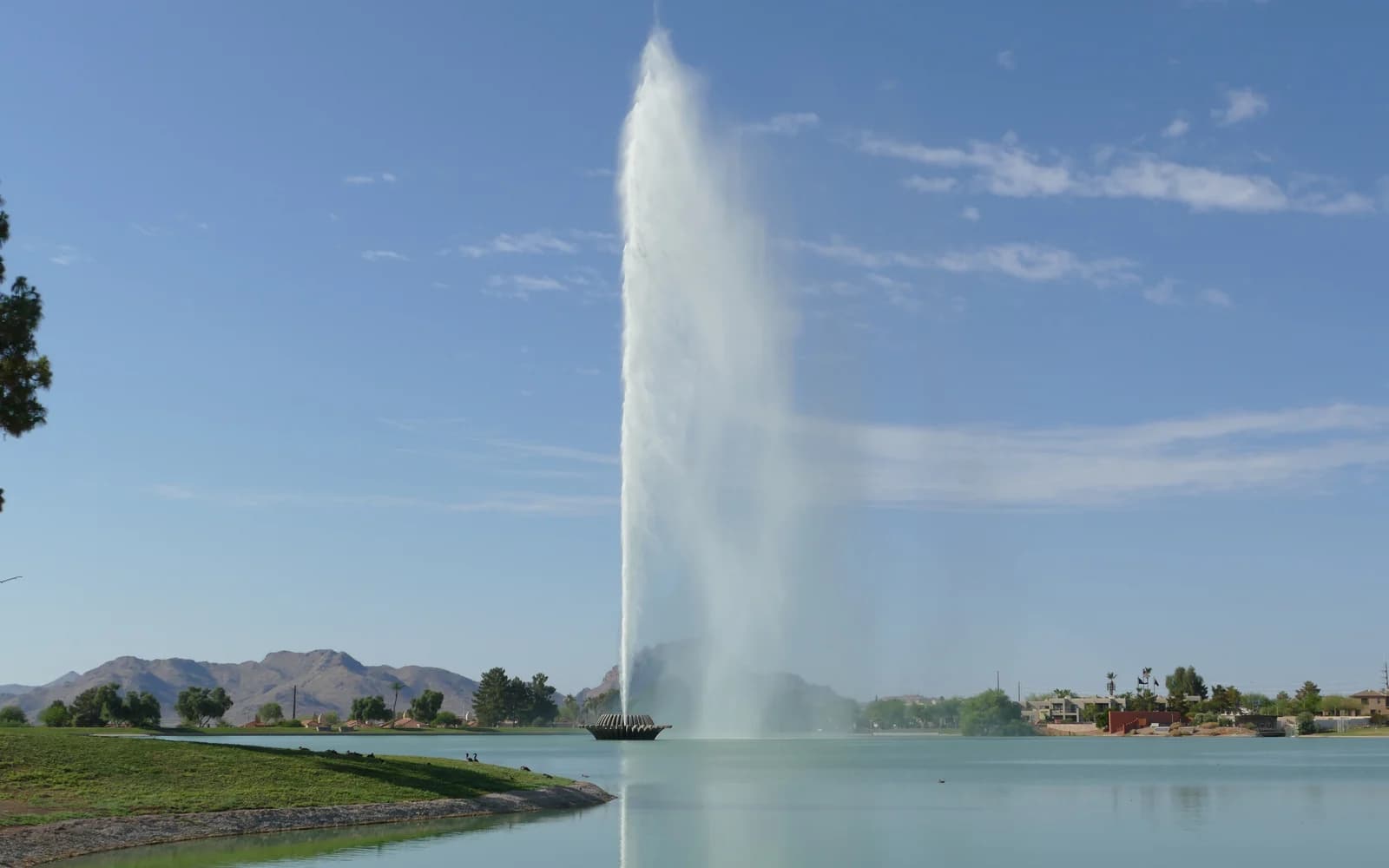 The landmark fountain operating at Fountain Park in Fountain Hills