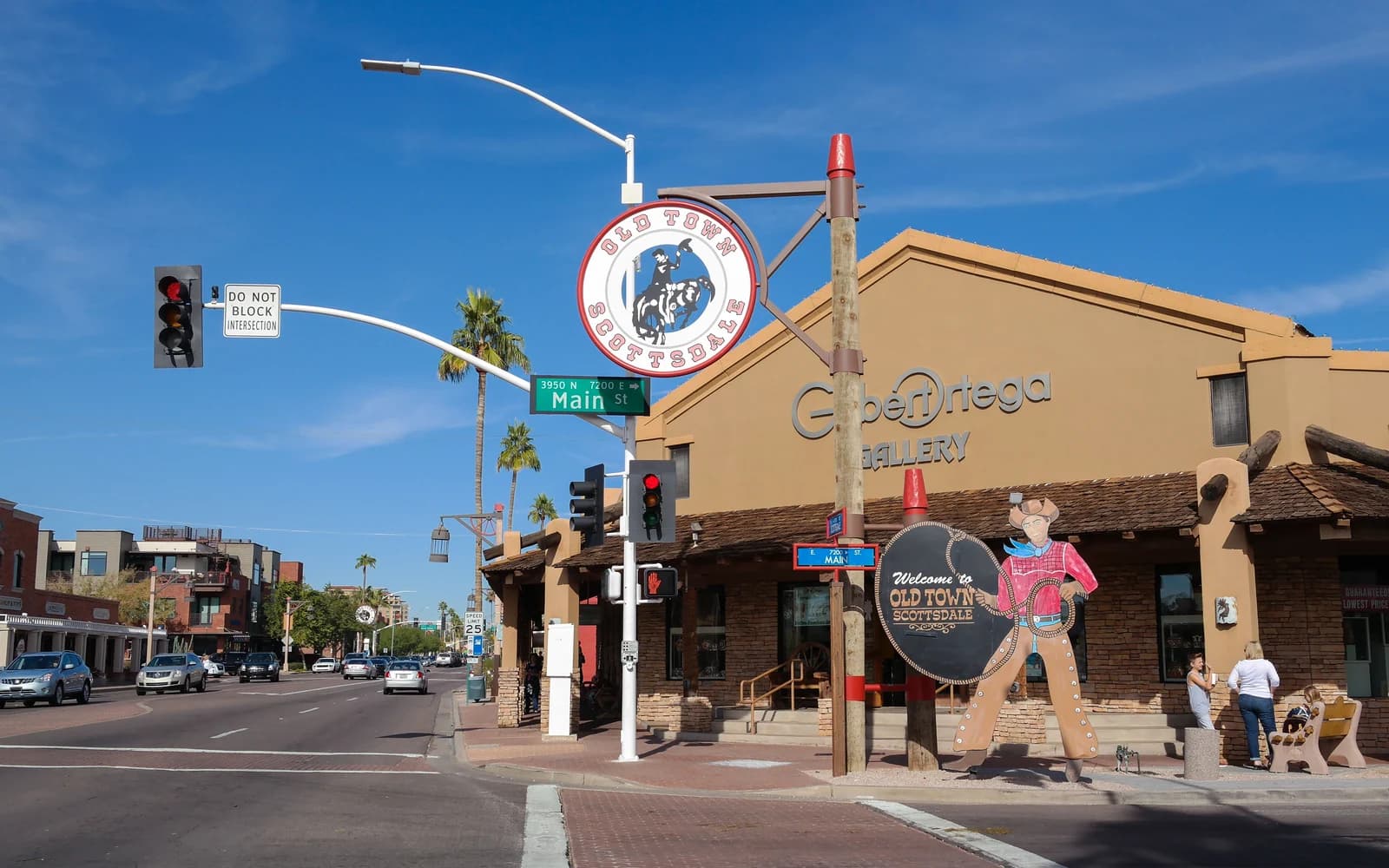 Old Town Scottsdale streetscape and cowboy sign